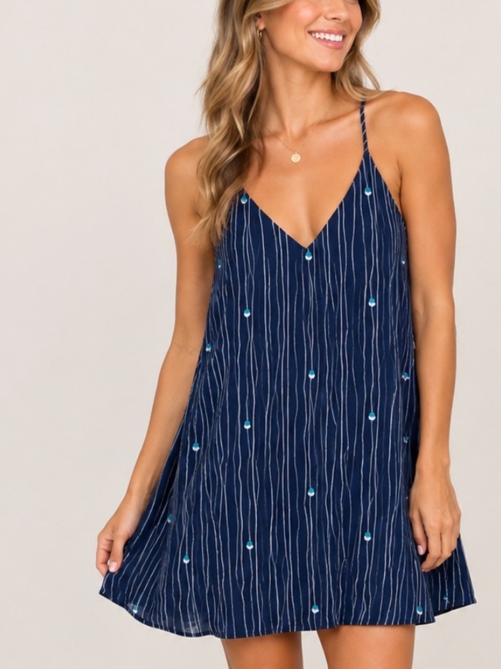 NWOT A Collection  Navy Slip Dress with Teal Dot Accents